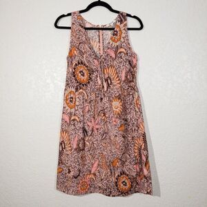 Madewell Peach Bali Blooms Lace Up Shift Dress‎ Size 4
